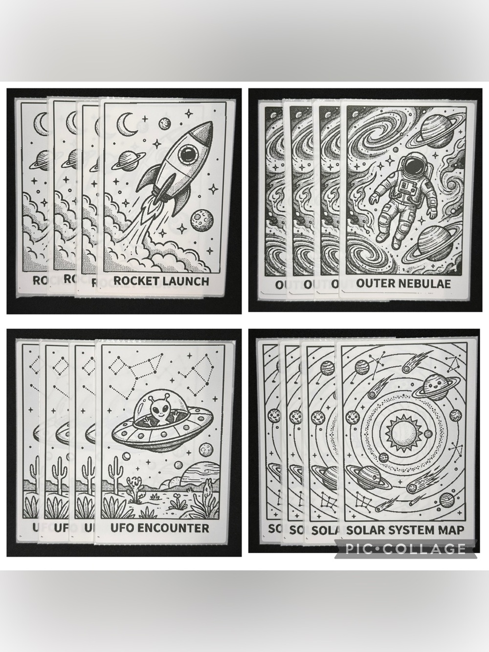 16pc Space Theme Thermal Sticker & Coloring Sheets Pack Rocket UFO